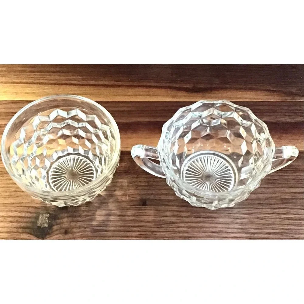 Vintage Fostoria American Clear Glass Creamer & Sugar Bowl Set Trad Mid Century
